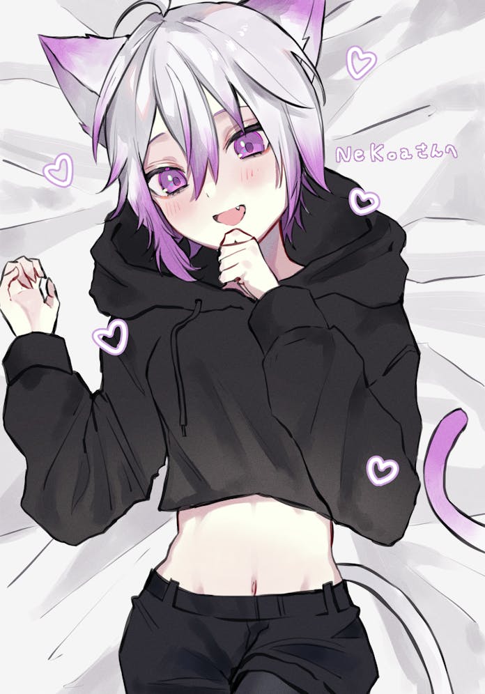 anime boy with purple hair neko